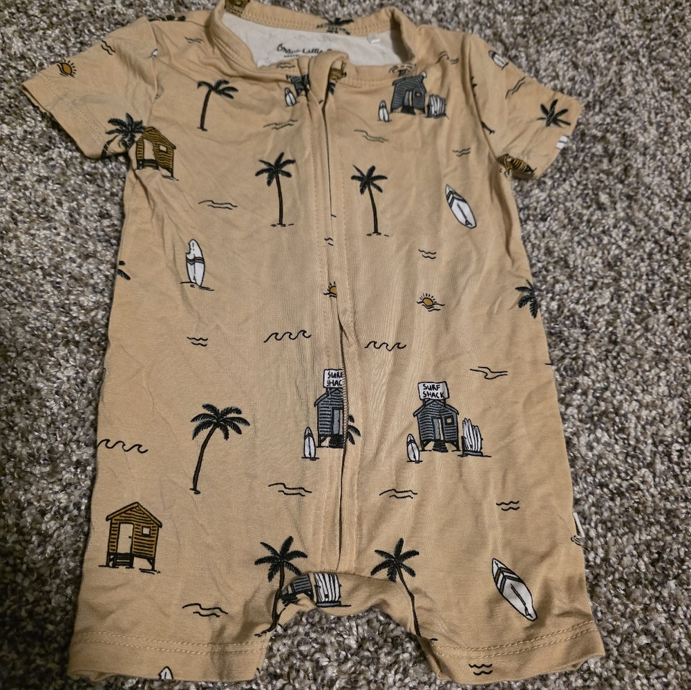 Brave Little Ones Bamboo Tan Palm Tree and Surfboard Bodysuit 0-3 Months